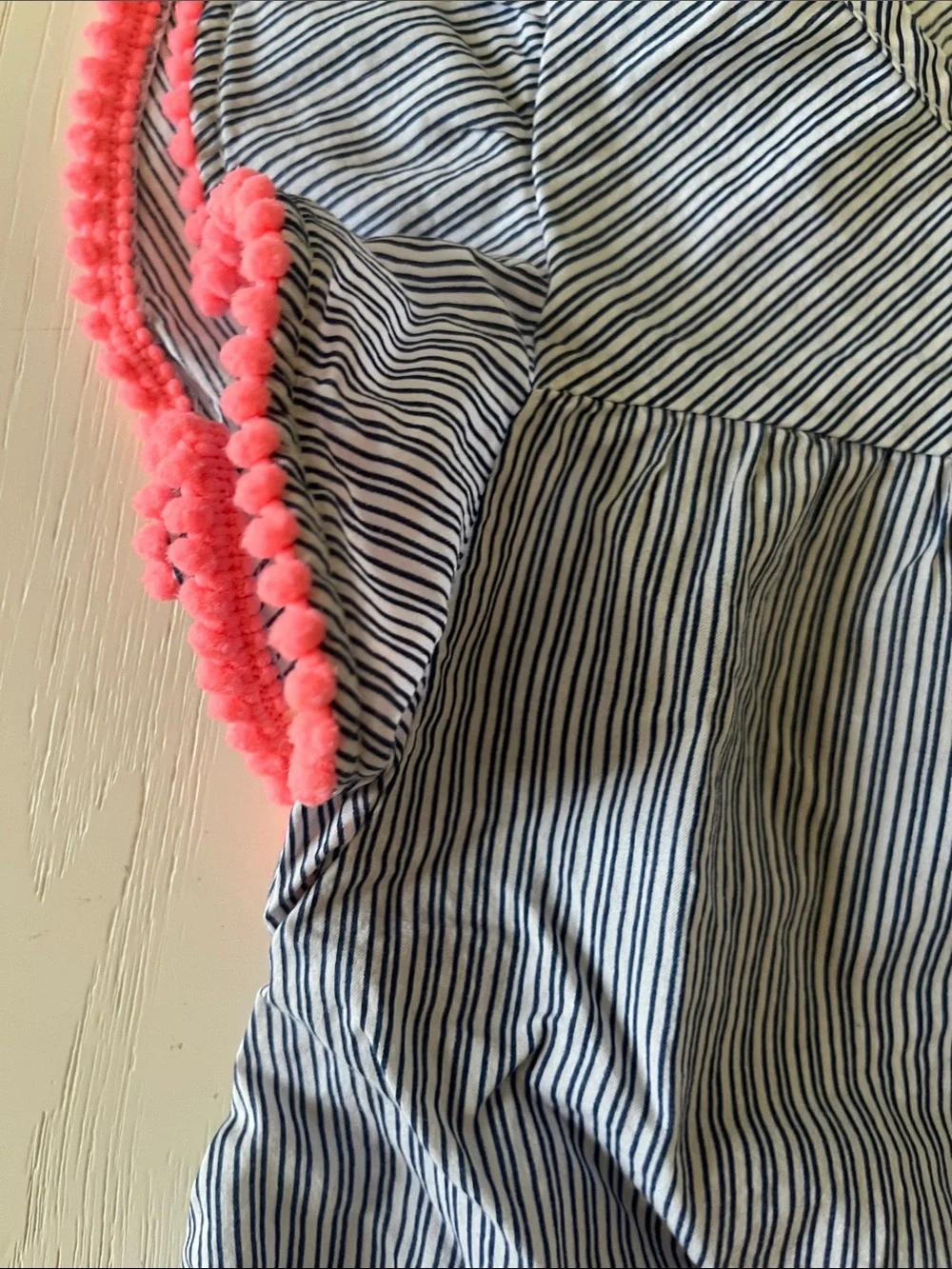 Old Navy Navy & White Striped Flutter Sleeve Top with Pink Trim